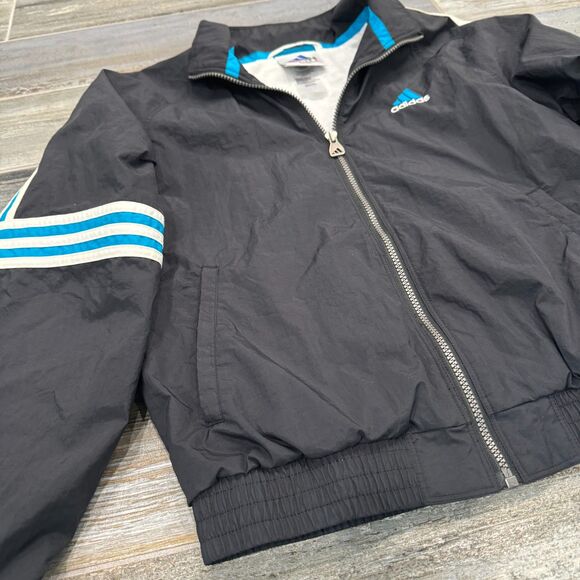 Adidas Vintage Windbreaker Bomber Jacket Black Zip Up Abstract Pattern Casual S - Picture 4 of 9